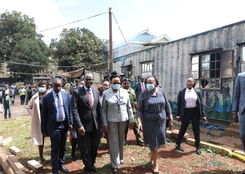 Chief Justice Martha Koome inspecting damaged courts.